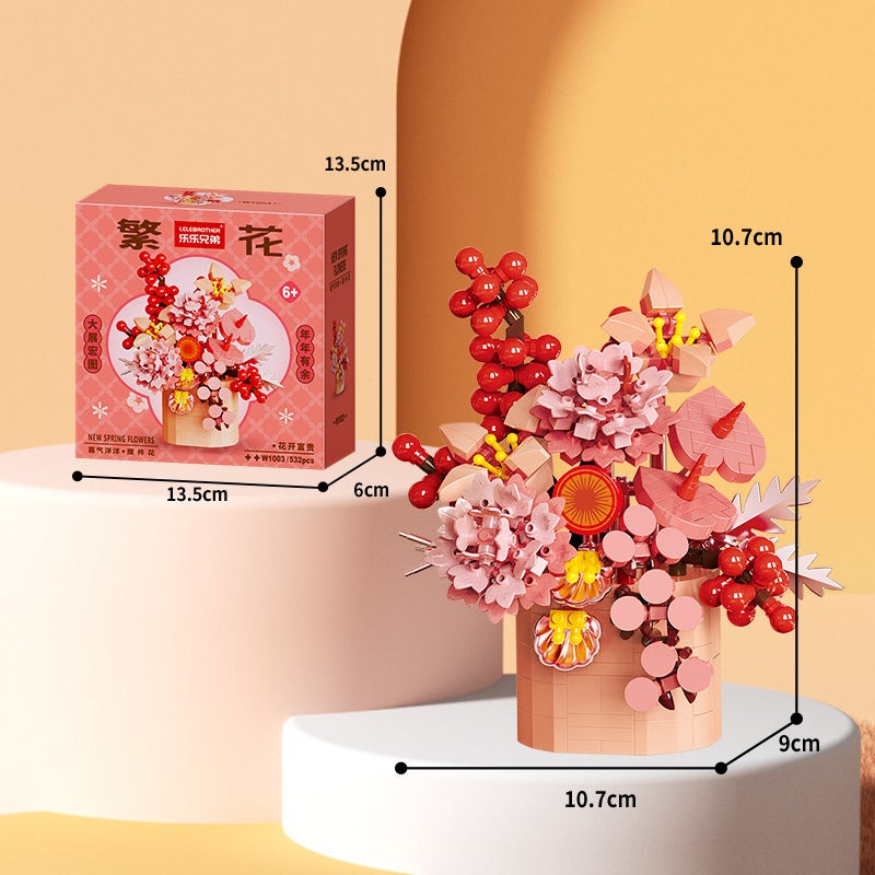 Lele Brothers W1001 Spring Festival Flower Basket Building Blocks Auspicious Ruyi Children'S Educational Assembled Toys Ornaments - Image 1